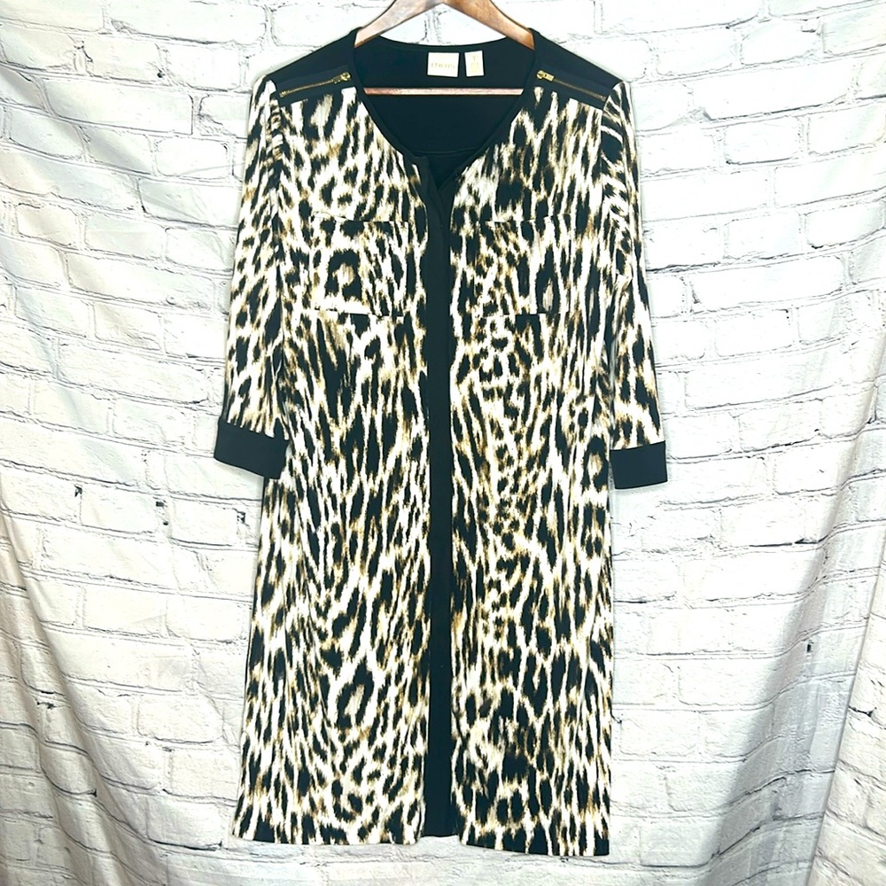 Chico’s Leopard Print Long Sleeve Dress Size 8 Excellent Condition